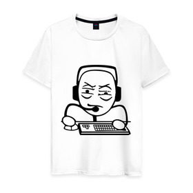 Мужская футболка хлопок с принтом Геймер в Санкт-Петербурге, 100% хлопок | прямой крой, круглый вырез горловины, длина до линии бедер, слегка спущенное плечо. | игрок | клавиатура | компьютерные игры | мем | человечек