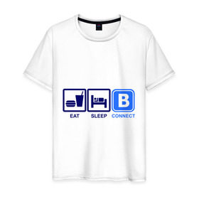Мужская футболка хлопок с принтом Eat, sleep, connect (еда, сон, vk) в Санкт-Петербурге, 100% хлопок | прямой крой, круглый вырез горловины, длина до линии бедер, слегка спущенное плечо. | connect | eat | sleep | vk | в контакте | еда | контакт | сон