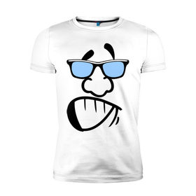 Мужская футболка премиум с принтом Пижон в Санкт-Петербурге, 92% хлопок, 8% лайкра | приталенный силуэт, круглый вырез ворота, длина до линии бедра, короткий рукав | smail | пижон | позитывный | смайл | смайл в очках