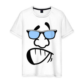 Мужская футболка хлопок с принтом Пижон в Санкт-Петербурге, 100% хлопок | прямой крой, круглый вырез горловины, длина до линии бедер, слегка спущенное плечо. | Тематика изображения на принте: smail | пижон | позитывный | смайл | смайл в очках