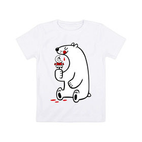 Детская футболка хлопок с принтом Белый медведь ест эскимоса в Санкт-Петербурге, 100% хлопок | круглый вырез горловины, полуприлегающий силуэт, длина до линии бедер | белый медведь | белый медведь ест эскимоса | медведь | эскимос мороженное