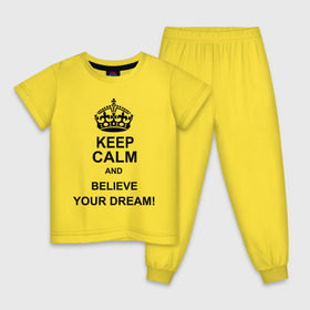 Детская пижама хлопок с принтом Keep calm and believe your dream! в Санкт-Петербурге, 100% хлопок |  брюки и футболка прямого кроя, без карманов, на брюках мягкая резинка на поясе и по низу штанин
 | believe your dream | keep calm | keep calm and believe your dream