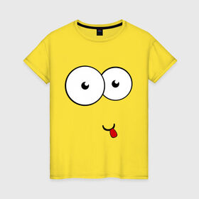 Женская футболка хлопок с принтом Смайлик показывает язык в Санкт-Петербурге, 100% хлопок | прямой крой, круглый вырез горловины, длина до линии бедер, слегка спущенное плечо | smile | высунутый язык | смайл | смайлик
