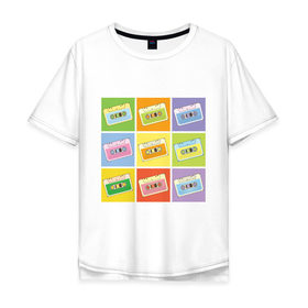 Мужская футболка хлопок Oversize с принтом Кассеты поп-арт в Санкт-Петербурге, 100% хлопок | свободный крой, круглый ворот, “спинка” длиннее передней части | поп арт