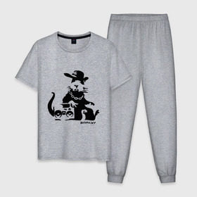 Мужская пижама хлопок с принтом Gangsta rat (Banksy) в Санкт-Петербурге, 100% хлопок | брюки и футболка прямого кроя, без карманов, на брюках мягкая резинка на поясе и по низу штанин
 | бэнкси | гангстер | граффити | грызун | мышь | хомяк