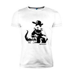Мужская футболка премиум с принтом Gangsta rat (Banksy) в Санкт-Петербурге, 92% хлопок, 8% лайкра | приталенный силуэт, круглый вырез ворота, длина до линии бедра, короткий рукав | бэнкси | гангстер | граффити | грызун | мышь | хомяк