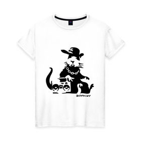 Женская футболка хлопок с принтом Gangsta rat (Banksy) в Санкт-Петербурге, 100% хлопок | прямой крой, круглый вырез горловины, длина до линии бедер, слегка спущенное плечо | бэнкси | гангстер | граффити | грызун | мышь | хомяк