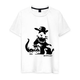 Мужская футболка хлопок с принтом Gangsta rat (Banksy) в Санкт-Петербурге, 100% хлопок | прямой крой, круглый вырез горловины, длина до линии бедер, слегка спущенное плечо. | бэнкси | гангстер | граффити | грызун | мышь | хомяк