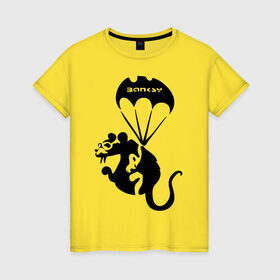 Женская футболка хлопок с принтом Rat with parachute (Banksy) в Санкт-Петербурге, 100% хлопок | прямой крой, круглый вырез горловины, длина до линии бедер, слегка спущенное плечо | бэнкси | граффити | грызун | животные | хомяк с парашютом
