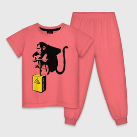 Детская пижама хлопок с принтом TNT monkey (Banksy) в Санкт-Петербурге, 100% хлопок |  брюки и футболка прямого кроя, без карманов, на брюках мягкая резинка на поясе и по низу штанин
 | бэнкси | граффити | животные | обезьяна