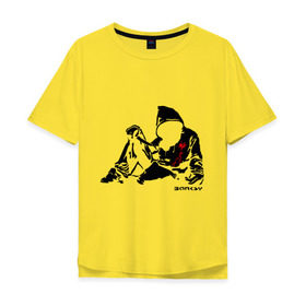 Мужская футболка хлопок Oversize с принтом Раненый парень (Banksy) в Санкт-Петербурге, 100% хлопок | свободный крой, круглый ворот, “спинка” длиннее передней части | Тематика изображения на принте: бэнкси | граффити | кровь | парень | рана | силуэт