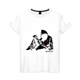 Женская футболка хлопок с принтом Раненый парень (Banksy) в Санкт-Петербурге, 100% хлопок | прямой крой, круглый вырез горловины, длина до линии бедер, слегка спущенное плечо | бэнкси | граффити | кровь | парень | рана | силуэт