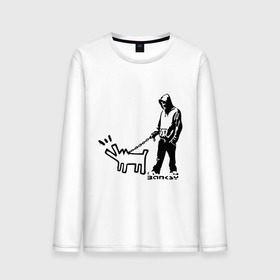Мужской лонгслив хлопок с принтом Парень с собакой (Banksy) в Санкт-Петербурге, 100% хлопок |  | Тематика изображения на принте: dog | бэнкси | граффити | собака