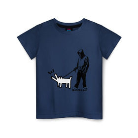 Детская футболка хлопок с принтом Парень с собакой (Banksy) в Санкт-Петербурге, 100% хлопок | круглый вырез горловины, полуприлегающий силуэт, длина до линии бедер | dog | бэнкси | граффити | собака