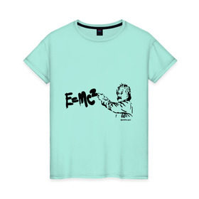 Женская футболка хлопок с принтом E=MC2 в Санкт-Петербурге, 100% хлопок | прямой крой, круглый вырез горловины, длина до линии бедер, слегка спущенное плечо | бэнкси | граффити | ученный | формула | эйнштейн