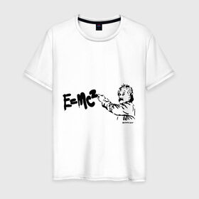 Мужская футболка хлопок с принтом E=MC2 в Санкт-Петербурге, 100% хлопок | прямой крой, круглый вырез горловины, длина до линии бедер, слегка спущенное плечо. | бэнкси | граффити | ученный | формула | эйнштейн