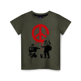 Детская футболка хлопок с принтом Peace Banksy в Санкт-Петербурге, 100% хлопок | круглый вырез горловины, полуприлегающий силуэт, длина до линии бедер | Тематика изображения на принте: бэнкси | граффити | люди | мир | оружие