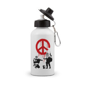 Бутылка спортивная с принтом Peace Banksy в Санкт-Петербурге, металл | емкость — 500 мл, в комплекте две пластиковые крышки и карабин для крепления | бэнкси | граффити | люди | мир | оружие