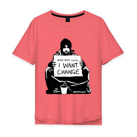 Мужская футболка хлопок Oversize с принтом Keep your coinns в Санкт-Петербурге, 100% хлопок | свободный крой, круглый ворот, “спинка” длиннее передней части | Тематика изображения на принте: banksy | бэнкси | графити | граффити | стрит арт