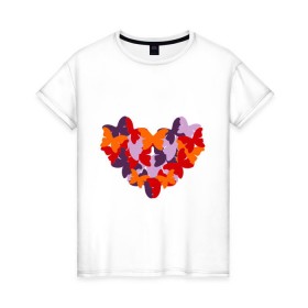 Женская футболка хлопок с принтом Butterfly heart в Санкт-Петербурге, 100% хлопок | прямой крой, круглый вырез горловины, длина до линии бедер, слегка спущенное плечо | бабочки | девушкам | сердечко | сердце | узор