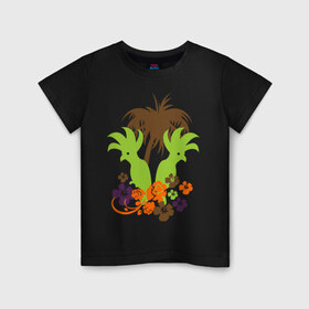 Детская футболка хлопок с принтом Попугаи в Санкт-Петербурге, 100% хлопок | круглый вырез горловины, полуприлегающий силуэт, длина до линии бедер | Тематика изображения на принте: деревья | лето | пальмы | птицы | цветы