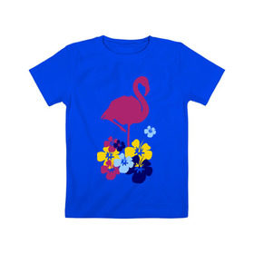 Детская футболка хлопок с принтом Фламинго в Санкт-Петербурге, 100% хлопок | круглый вырез горловины, полуприлегающий силуэт, длина до линии бедер | летние | лето | птица | цветочки | цветы