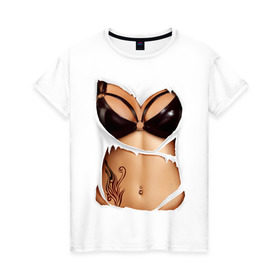Женская футболка хлопок с принтом Кожаный бюст в Санкт-Петербурге, 100% хлопок | прямой крой, круглый вырез горловины, длина до линии бедер, слегка спущенное плечо | body | woman body | голое тело | женское тело | подарок жене | тело