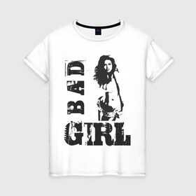 Женская футболка хлопок с принтом Bad girl в Санкт-Петербурге, 100% хлопок | прямой крой, круглый вырез горловины, длина до линии бедер, слегка спущенное плечо | 