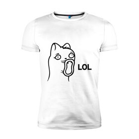 Мужская футболка премиум с принтом LoL-кот в Санкт-Петербурге, 92% хлопок, 8% лайкра | приталенный силуэт, круглый вырез ворота, длина до линии бедра, короткий рукав | интернет приколы | кот | котяра | кошак | лол | мем