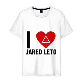 Мужская футболка хлопок с принтом I love Jared Leto в Санкт-Петербурге, 100% хлопок | прямой крой, круглый вырез горловины, длина до линии бедер, слегка спущенное плечо. | 30 seconds to mars | 30 stm | punk | rock | музыка | панк рок | я люблю джареда лето