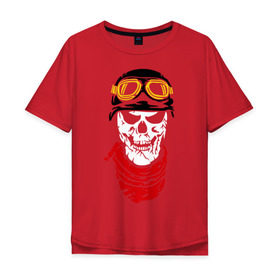 Мужская футболка хлопок Oversize с принтом Байкер череп в Санкт-Петербурге, 100% хлопок | свободный крой, круглый ворот, “спинка” длиннее передней части | скелет