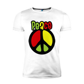 Мужская футболка премиум с принтом Peace red, yellow, green в Санкт-Петербурге, 92% хлопок, 8% лайкра | приталенный силуэт, круглый вырез ворота, длина до линии бедра, короткий рукав | reggae | мир | регги