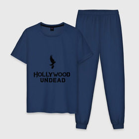 Мужская пижама хлопок с принтом Hollywood Undead logo в Санкт-Петербурге, 100% хлопок | брюки и футболка прямого кроя, без карманов, на брюках мягкая резинка на поясе и по низу штанин
 | hollywood undead | hu | hu mask one color | undead | рок реп группа hollywood undead