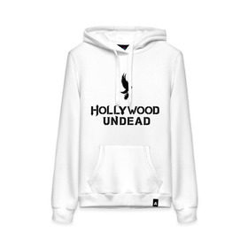 Женская толстовка хлопок с принтом Hollywood Undead logo в Санкт-Петербурге, френч-терри, мягкий теплый начес внутри (100% хлопок) | карман-кенгуру, эластичные манжеты и нижняя кромка, капюшон с подкладом и шнурком | hollywood undead | hu | hu mask one color | undead | рок реп группа hollywood undead