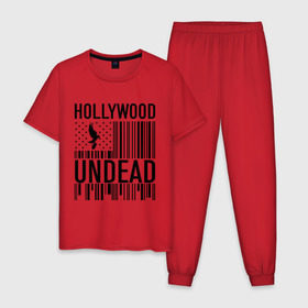 Мужская пижама хлопок с принтом Hollywood Undead flag в Санкт-Петербурге, 100% хлопок | брюки и футболка прямого кроя, без карманов, на брюках мягкая резинка на поясе и по низу штанин
 | hollywood undead | hu | hu mask one color | undead | птица с гранатой | рок реп группа hollywood undead