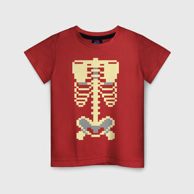 Детская футболка хлопок с принтом Пиксельный скелет в Санкт-Петербурге, 100% хлопок | круглый вырез горловины, полуприлегающий силуэт, длина до линии бедер | Тематика изображения на принте: скелет