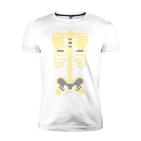 Мужская футболка премиум с принтом Пиксельный скелет в Санкт-Петербурге, 92% хлопок, 8% лайкра | приталенный силуэт, круглый вырез ворота, длина до линии бедра, короткий рукав | скелет