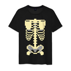 Мужская футболка хлопок с принтом Пиксельный скелет в Санкт-Петербурге, 100% хлопок | прямой крой, круглый вырез горловины, длина до линии бедер, слегка спущенное плечо. | скелет