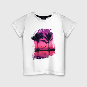 Детская футболка хлопок с принтом Palm Relax в Санкт-Петербурге, 100% хлопок | круглый вырез горловины, полуприлегающий силуэт, длина до линии бедер | летние | лето | на лето | пальмы | пляж