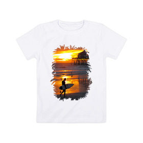 Детская футболка хлопок с принтом Summer surfing в Санкт-Петербурге, 100% хлопок | круглый вырез горловины, полуприлегающий силуэт, длина до линии бедер | летние | лето | море | на лето | океан | пляж | серфинг
