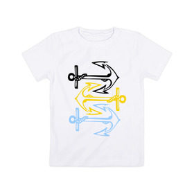 Детская футболка хлопок с принтом Anchors в Санкт-Петербурге, 100% хлопок | круглый вырез горловины, полуприлегающий силуэт, длина до линии бедер | корабль | летние | лето | море | океан | отдых | отпуск | пляж | якорь