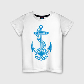 Детская футболка хлопок с принтом Blue anchor в Санкт-Петербурге, 100% хлопок | круглый вырез горловины, полуприлегающий силуэт, длина до линии бедер | море | моряк | цепь | якорь