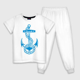 Детская пижама хлопок с принтом Blue anchor в Санкт-Петербурге, 100% хлопок |  брюки и футболка прямого кроя, без карманов, на брюках мягкая резинка на поясе и по низу штанин
 | море | моряк | цепь | якорь