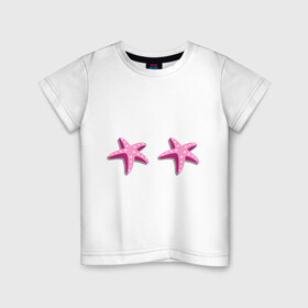 Детская футболка хлопок с принтом Морские звездочки в Санкт-Петербурге, 100% хлопок | круглый вырез горловины, полуприлегающий силуэт, длина до линии бедер | 