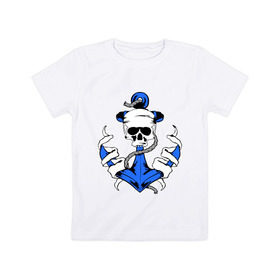 Детская футболка хлопок с принтом Якорь с черепом в Санкт-Петербурге, 100% хлопок | круглый вырез горловины, полуприлегающий силуэт, длина до линии бедер | корабль | летние | лето | море | отдых | отпуск | пиратские | пираты | пляж