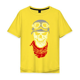 Мужская футболка хлопок Oversize с принтом Череп байкер в Санкт-Петербурге, 100% хлопок | свободный крой, круглый ворот, “спинка” длиннее передней части | скелет