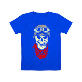Детская футболка хлопок с принтом Череп байкер в Санкт-Петербурге, 100% хлопок | круглый вырез горловины, полуприлегающий силуэт, длина до линии бедер | скелет