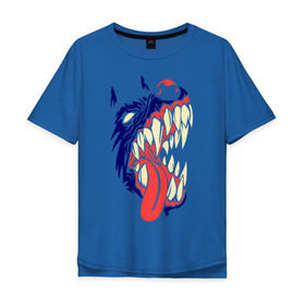 Мужская футболка хлопок Oversize с принтом Злая собака в Санкт-Петербурге, 100% хлопок | свободный крой, круглый ворот, “спинка” длиннее передней части | волк | животные | зверь | острые зубы | пес | собачья пасть