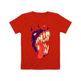 Детская футболка хлопок с принтом Злая собака (glow) в Санкт-Петербурге, 100% хлопок | круглый вырез горловины, полуприлегающий силуэт, длина до линии бедер | волк | животные | зверь | острые зубы | пес | собачья пасть