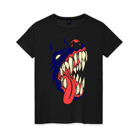Женская футболка хлопок с принтом Злая собака (glow) в Санкт-Петербурге, 100% хлопок | прямой крой, круглый вырез горловины, длина до линии бедер, слегка спущенное плечо | волк | животные | зверь | острые зубы | пес | собачья пасть
